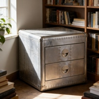 Table de chevet de style rétro industriel, armoire d'angle créative en métal, 2 tiroirs, compartiments, anti-poussière, meubles de maison pour