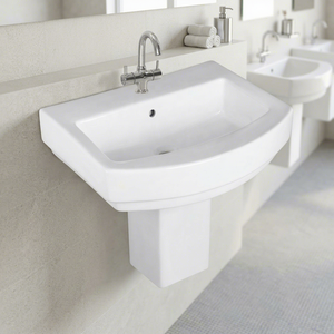 Eros Square Modern European Ceramic Half Pedestal Wash Basin Luxury <b>Wall</b> Mount Hospital Use India Export - Product Image 4
