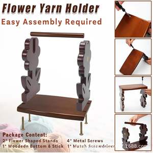 Estante de madera para bobinas de hilo, soporte de almacenamiento de escritorio con forma de flor para manualidades de tejido, suministros de artesanía, color retro, madera maciza - Product Image 5