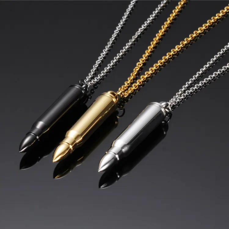 Rvs Zilver Goud Buller Vorm Ketting Vergulde Bullet Hanger Ketting Voor Mannen