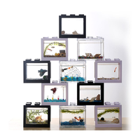 Mini aquarium circulaire en plastique transparent avec éclairage LED USB pour poissons Betta et décoration de bureau