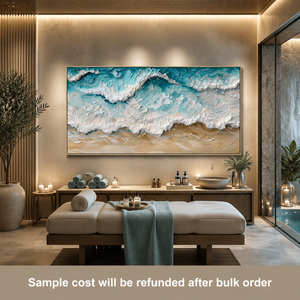 Grande Dipinto Panoramico Fatto a Mano su <span class=keywords><strong>Tela</strong></span>, Onde Blu del <span class=keywords><strong>Mare</strong></span>, Pittura in Gesso Moderna, Dipinti di Paesaggi Marini 3D Testurizzati - Product Image 2
