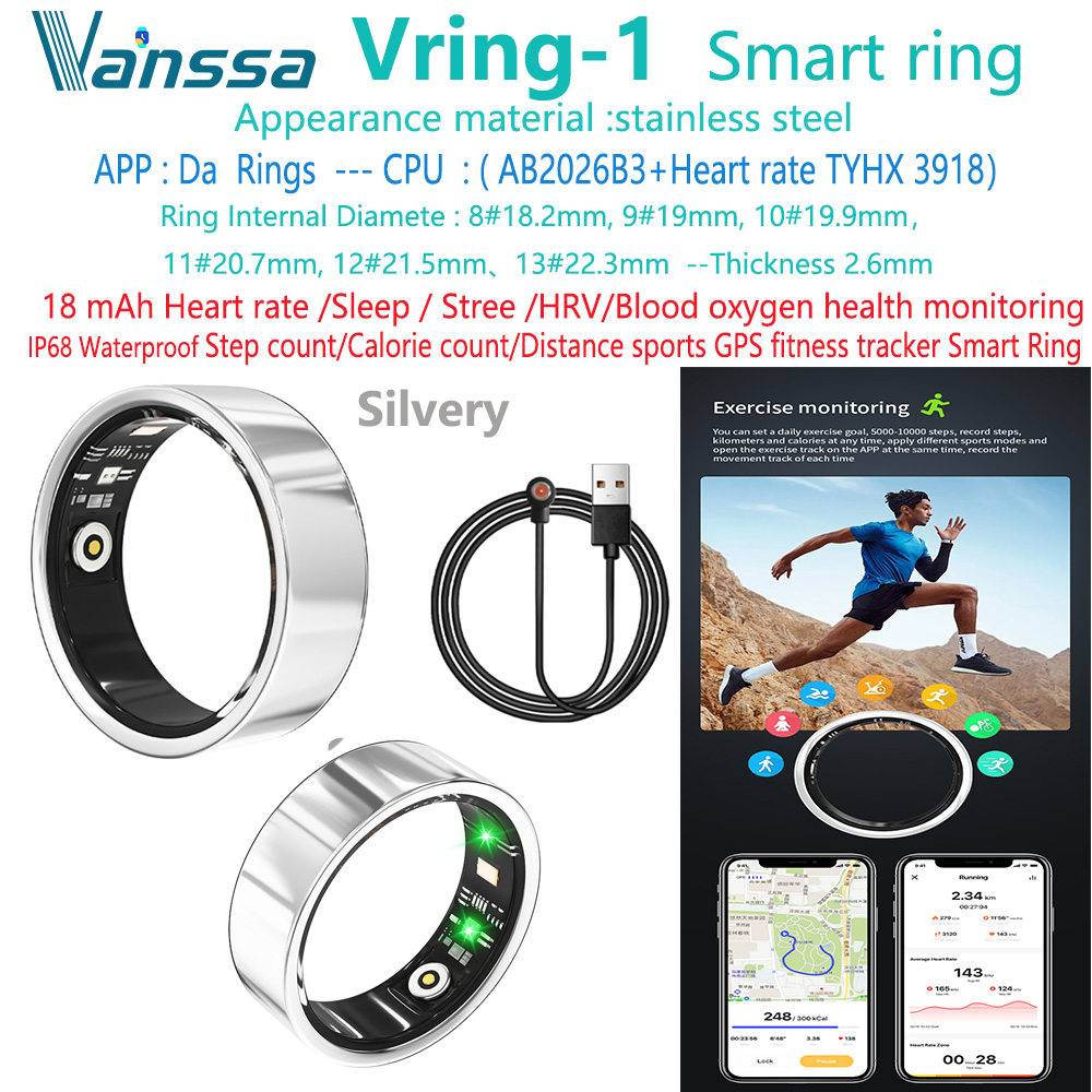 Bague intelligente Vanssa-Vring-1 argentée - santé - sommeil - sport - fitness