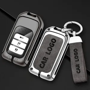 New Design Key Cover Zinc Alloy Car Key Case Cover For Honda Car Key Accessories With Leather Keychain