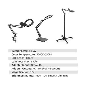 แหวนกระจกขยาย10X พร้อมที่หนีบโคมไฟตั้งโต๊ะ LED หรี่แสงได้แบบแฮนด์ฟรีสำหรับงานฝีมืองานอดิเรกอ่านภาพวาดเย็บใกล้ชิด - Product Image 4