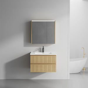 Mueble de Baño de PVC de Color Natural, Mueble de Almacenamiento con Lavabo Integrado de Cerámica, Encimera con Lavabo Integrado - Product Image 2