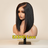 Perruque Courte Bob en Cheveux Humains Bruts Vietnamiens, Fermeture en Dentelle HD 5x5, Sans Colle, Lisse Comme un Verre, Pré-coupée, Prête à Porter