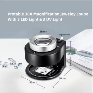 Lampe de détection portable en métal avec grossissement 30X, mesure de l'échelle, et lumières LED et UV - Product Image 2
