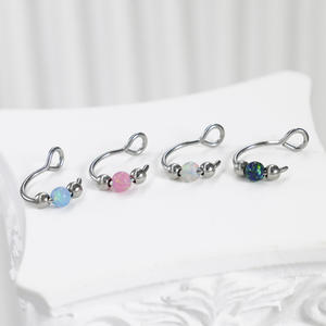 Anneau de nez en opale à tête obcuse en acier inoxydable personnalisable, anneau de lèvre sans perçage, faux clip d'oreille, bijoux pour femmes et hommes - Product Image 6