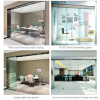 HDSAFE Portes coulissantes intérieures en verre sans cadre Porte de séparation coulissante pour bureau Système de porte télescopique en verre sans cadre à 4 panneaux