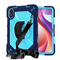 Casing Tablet Anti-Shock Heavy Duty Warna Biru Dongker untuk Redmi Pad 2 11 inci dengan Stand Rotasi 360 Derajat dan Tali Pergelangan Tangan