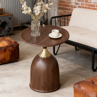 Table basse ronde minimaliste italienne avec rangement, table d'appoint vintage en métal couleur noyer unique pour la maison