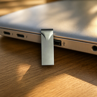 Flashdisk USB Logam Lipat V-Fold 4GB 8GB 16GB 32GB 64GB Warna Perak Champagne, Logo Custom