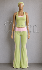 Abbigliamento Y2K per Donne, Top a Strati con Logo Personalizzato e Pantaloni a Gamba Dritta con Striscia Laterale, Set Yoga Femminile - Product Image 2