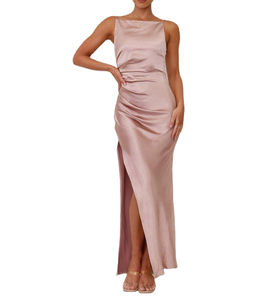 Vente en gros Printemps-Été 2025 – Robe décontractée simple brodée, tissée, couleur unie, écologique, respirante, sexy, dos nu, fendue, sans manches - Product Image 1