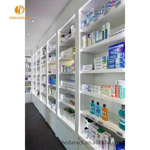 Estante de madera y metal para farmacia, buena calidad, fácil instalación