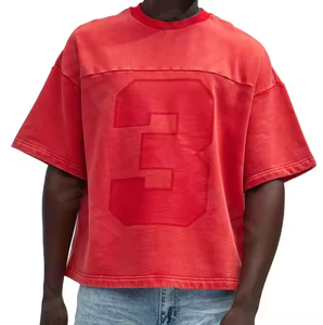 Camiseta Retro Personalizada <span class=keywords><strong>de</strong></span> Fútbol <span class=keywords><strong>Americano</strong></span>, Estilo Holgado, Camiseta Corta <span class=keywords><strong>de</strong></span> Algodón Vintage con Lavado Ácido para Hombre - Product Image 3