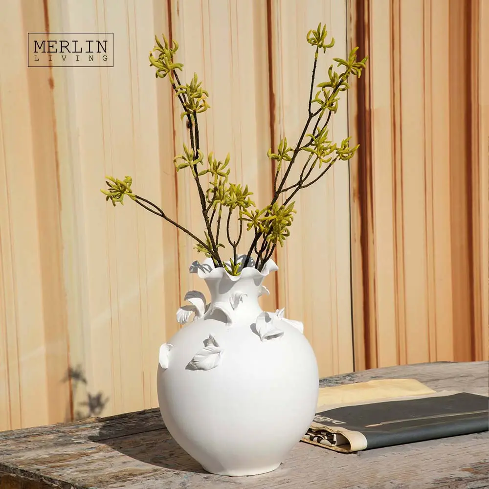 Merlin buatan tangan asli Vas Modern vas porselen keramik putih kecil vas bunga grosir pabrik keramik Chaozhou kustom