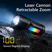 Lampe torche LED extérieure haute luminosité avec zoom, mise au point réglable, étanche IP44, portée du faisceau 500-600M, rechargeable USB-C pour