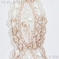 Ruban de dentelle brodé floral rose et blanc de 2 cm, bordure festonnée bicolore pour robe, jupe, couture, artisanat, décoration