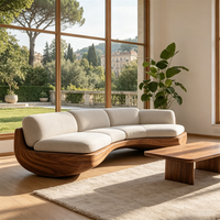 Canapé d'angle incurvé de luxe moderne en tissu lin rembourré pour salon de villa et appartement haut de gamme