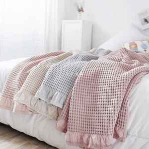 Couvre-<span class=keywords><strong>lit</strong></span> en coton doux à carreaux <span class=keywords><strong>pour</strong></span> la maison 100% couverture tricotée japonaise gaufre <span class=keywords><strong>de</strong></span> grain <span class=keywords><strong>de</strong></span> maïs volants d'été en relief couvre-<span class=keywords><strong>lit</strong></span> chaud - Product Image 6