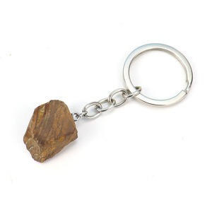 Hongzhuo New Design Gift Creative Custom Crystal Unpolished Stones Yellow tiger Eye Key Chain
