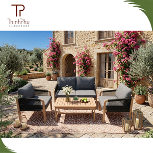 Conjunto de Sofá de Madera de Acacia Contemporáneo (4 Piezas), Plegable, Ecológico, para Jardín, Villa, Hotel, Muebles de Madera de Teca, Venta al Por Mayor - Product Image 2