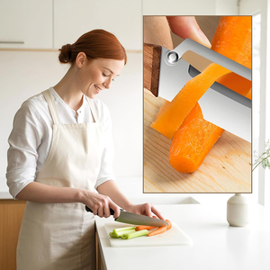 Nouvel éplucheur de légumes multifonctionnel 2-en-1 en acier inoxydable avec manche en bois et ouvre-bouteille pour fruits et citrouilles - Product Image 2