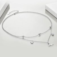 Fine Jewelry Collier pendentif double couche en argent sterling 925 avec zircon étoile sirène