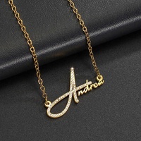 Offre Spéciale bricolage nom lettre pendentif collier or diamant plaqué acier inoxydable transfrontalier à la mode lien chaîne pour cadeau