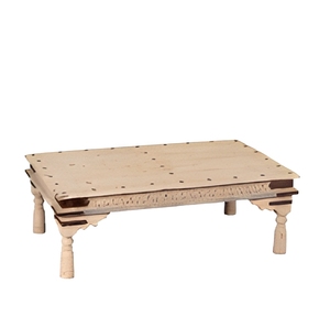 Table basse en teck recyclé, style rustique, fabrication artisanale, pieds sculptés, pièce maîtresse décorative, meubles de salon - Product Image 2