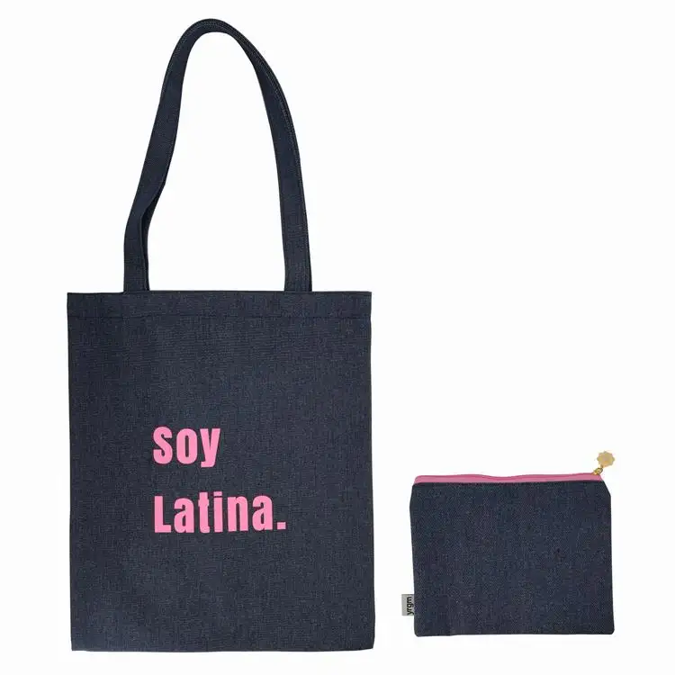 Wholesale Reusable High Quality Shoulder Custom Logo Print Pink Dark Blue Denim Tote Bags For Women