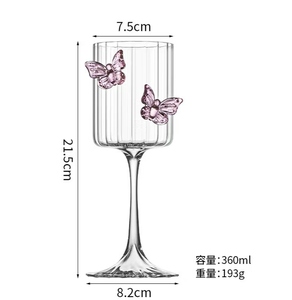 Copa de cristal de mariposa Rosa 3D romántica, copas de <span class=keywords><strong>vino</strong></span> de tallo a rayas elegantes para <span class=keywords><strong>vino</strong></span> tinto blanco, diseño bonito para el Día de San Valentín - Product Image 5