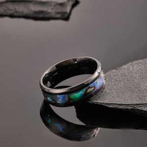 8mm cao đánh bóng Titan nhẫn cho nam giới phụ nữ phong cách vài đồ trang sức bào ngư vỏ bạc hoặc màu đen đám cưới ban nhạc không thấm nước - Product Image 4