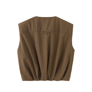 <span class=keywords><strong>Chaleco</strong></span> Utilitario Personalizado para <span class=keywords><strong>Mujer</strong></span>, sin Mangas, Cuello Redondo, con Detalle de Cremallera y Hombros Acolchados, Fabricante de Ropa OEM en China - Product Image 2