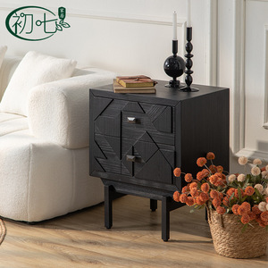 Chu Qi Nightstand Wood Black <b>Storage</b> Drawer Cabinet Bedroom Furniture - Product Image 1