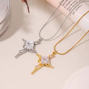 지르콘 펜던트가 달린 트렌디 한 여성용 스테인레스 스틸 크로스 목걸이 기념일 기능 링크 체인 패션 쥬얼리 - Product Image 4