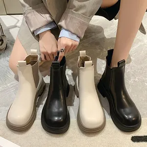 Botas estilo martin versátiles al aire libre para mujer, botines de estilo sencillo de color sólido, antideslizantes de fondo grueso a la moda, chelsea, 2022, venta al por mayor