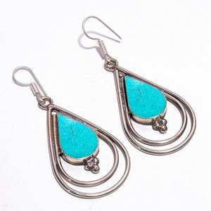 ต่างหูพลอยปะการังเทอร์ควอยซ์,ต่างหูทิเบตทำด้วยมือ - Product Image 2