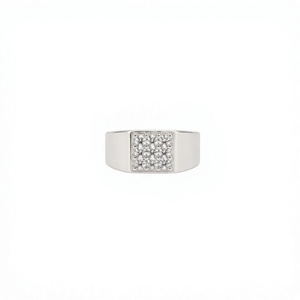 925 Sterling <b>Silver</b> CZ Pave Setting Geometric Ring Minimalist Unisex Everyday Wear - Product Image 1
