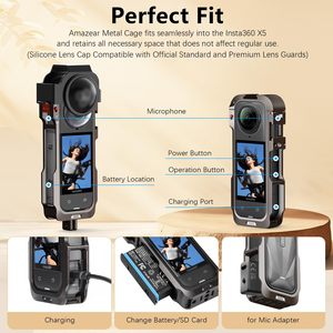Amazear - Jaula de Aluminio para Insta360 X5, Funda Protectora de Desmontaje Rápido, Acceso Completo a los Botones, Protector de Lente de Silicona, Ligera - Product Image 3