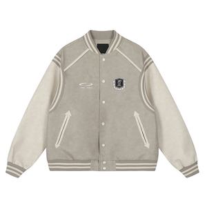 جاكيت بيسبول رجالي بتصميم كلاسيكي مخصص برشات ألوان قوس قزح من المصنع مباشرة، جاكيت بومبر رجالي من الجلد مطرز بألوان متباينة مناسب لأزياء الشارع - Product Image 3