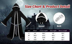 남성용 할로윈 마법사 후드 로브 블랙 망토 스커트 벨트 포함 코스튬 액세서리 - Product Image 6