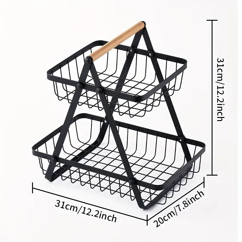 Doppel drahtsc halen Küchen ablage Stand Korb Arbeits platte 2 Tier Obstkorb mit Holzgriffen