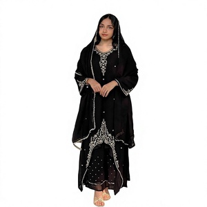 Salwar Kameez noir brodé avec travail de miroir, longueur au sol, tenue traditionnelle indienne pakistanaise pour mariage, en polyester - Product Image 1