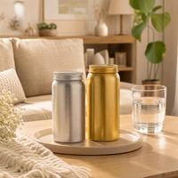 Pot en aluminium réutilisable avec logo personnalisé et bouchon à vis, flacon métallique pour pilules, vitamines, capsules, compléments alimentaires