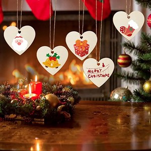 Etiquetas de madera en forma de corazón, 10 unidades, con cuerda de cáñamo, para decoraciones artesanales de Navidad y San Valentín - Product Image 3