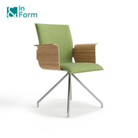 Fauteuil ergonomique pivotant avec accoudoirs en contreplaqué, idéal pour le bureau à domicile, les salles de conférence et les zones de collaboration, chaise polyvalente pour le personnel