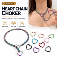 Chaîne pendentif cœur vintage cubain réglable et sécurisée, petite chaîne pour un usage quotidien, pour hommes et femmes